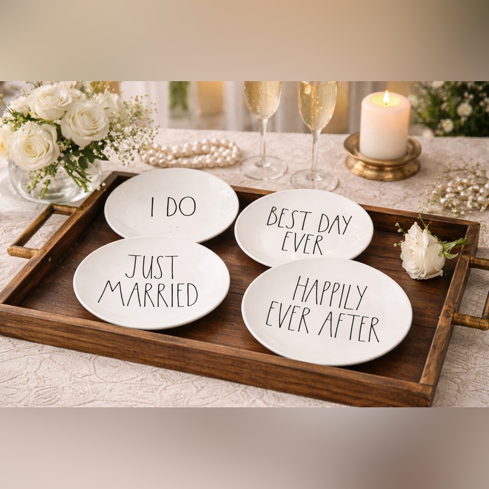Rae Dunn “Wedding Day” Appetizer Plates – Set of 4 – Artisan Collection